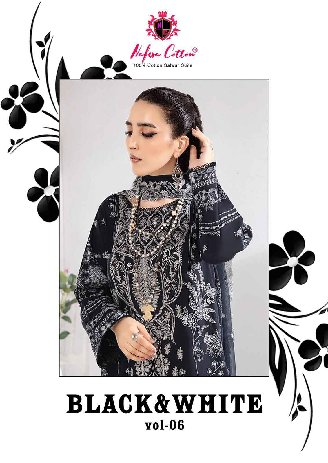 Nafisa Black And White Karachi Queen Vol-6 Cotton Dress Material (6 Pc Catalog)