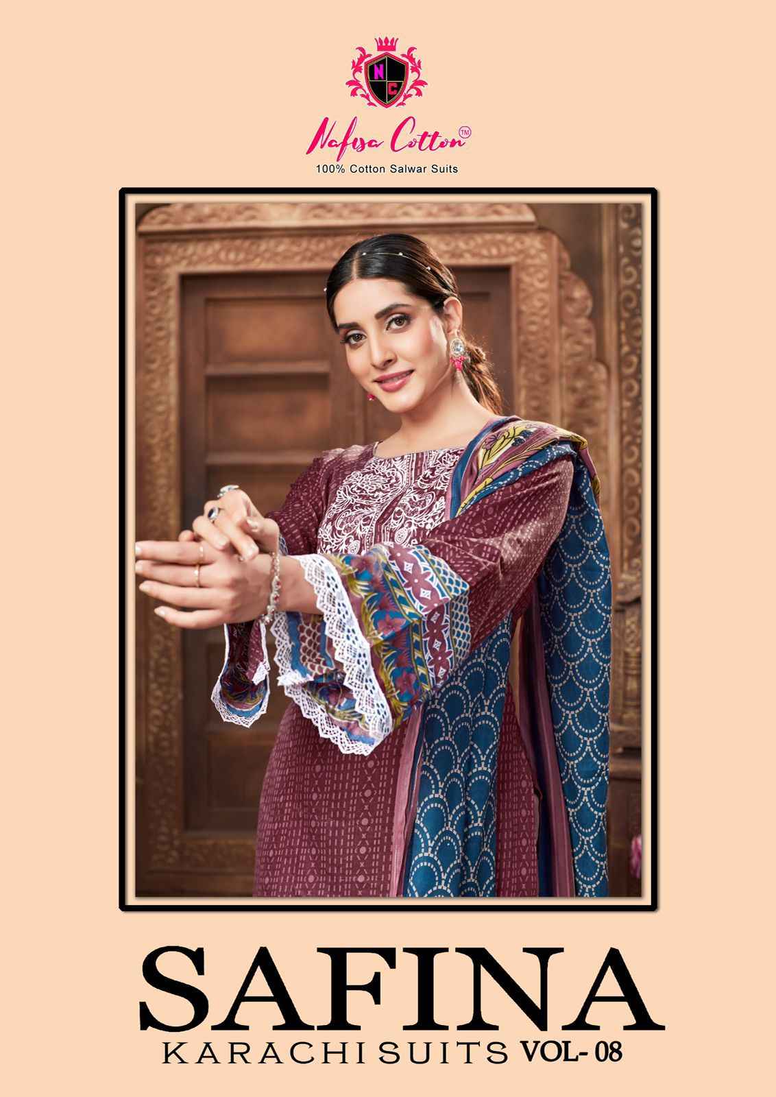 Nafisa Safina Karachi Suit  Vol-8 Pure Soft Cotton Dress Material (6 pcs Catalogue)