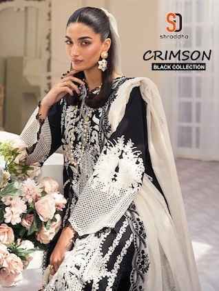 Shraddha Designer Crimson Black Collection Cotton Dress Material (4 pcs Catalogue)