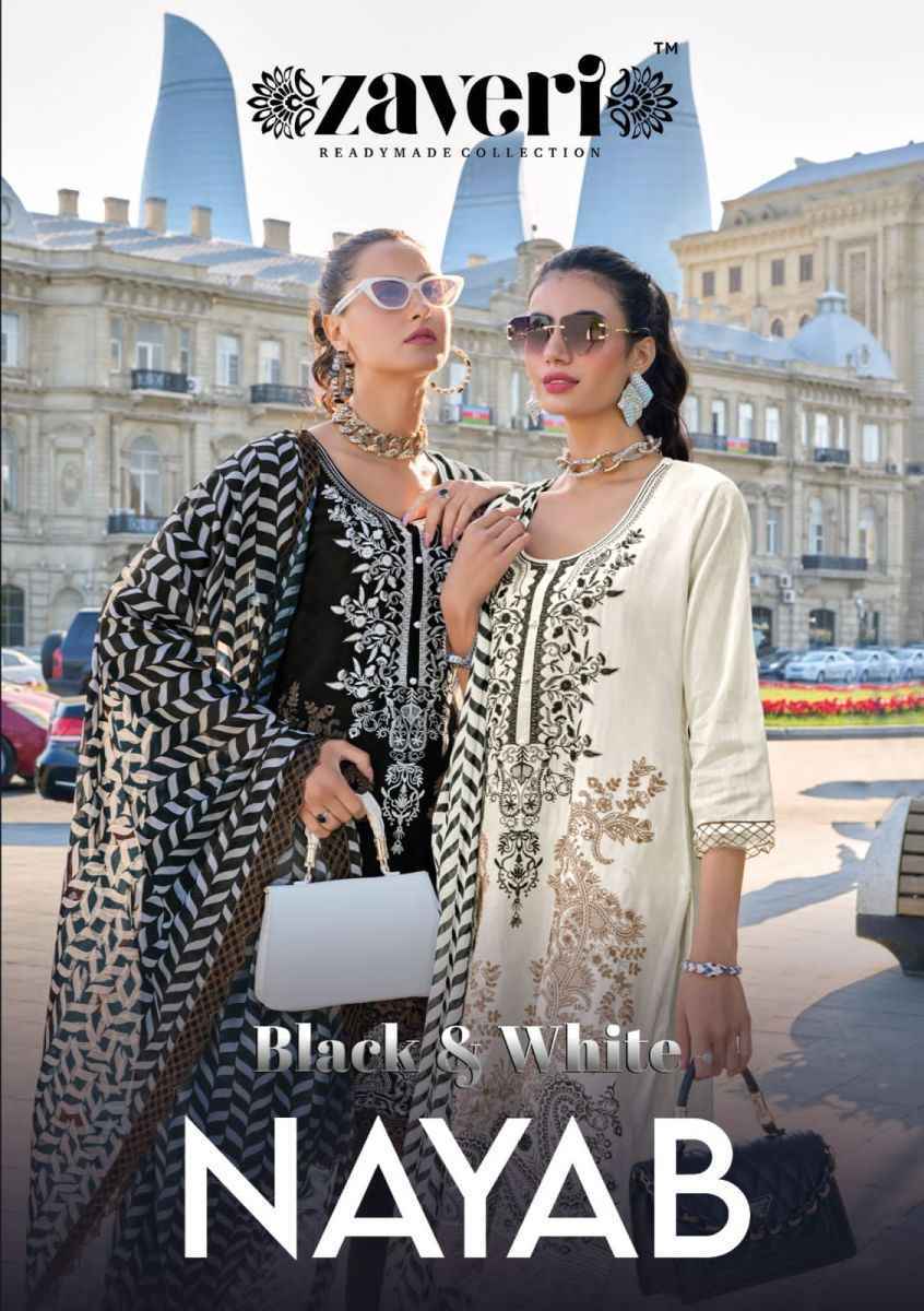 Zaveri Nayab Black & White Cotton Readymade Suit (2 pcs Catalogue)