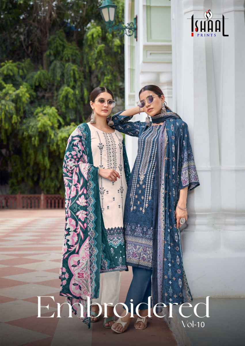 Ishaal Embroidered Vol-10 Lawn Dress Material (10 pcs Catalogue)