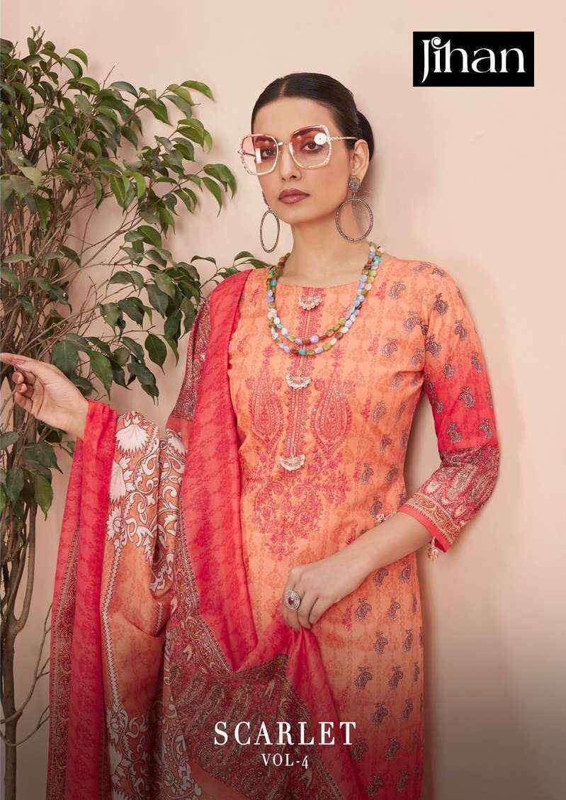 Jihan Scarlet Vol-4 Lawn Cotton Dress Material (4 pcs Catalogue)