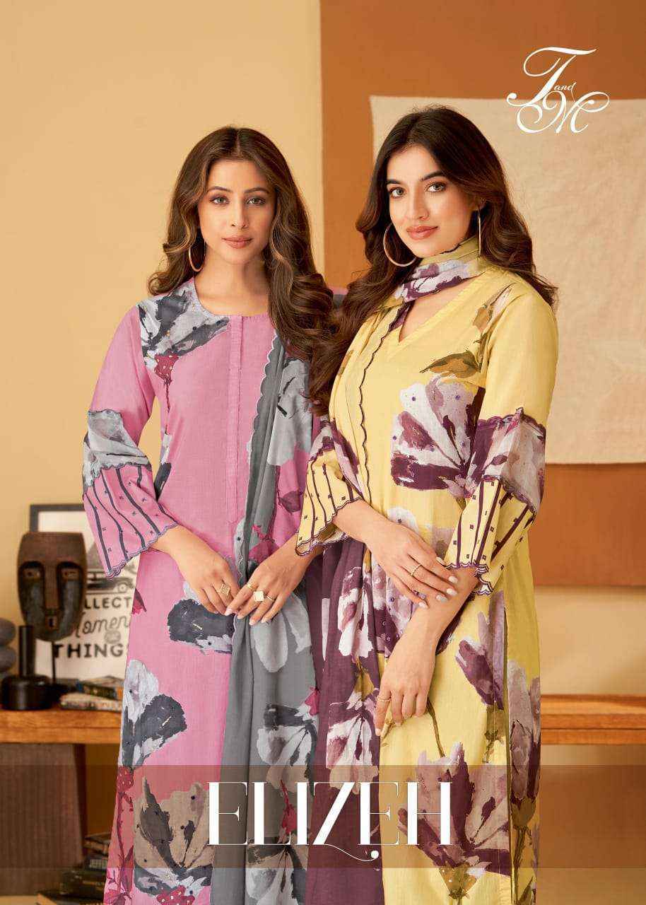 T and M Elizeh Lawn Cotton Dress Material (4 pcs Catalogue)