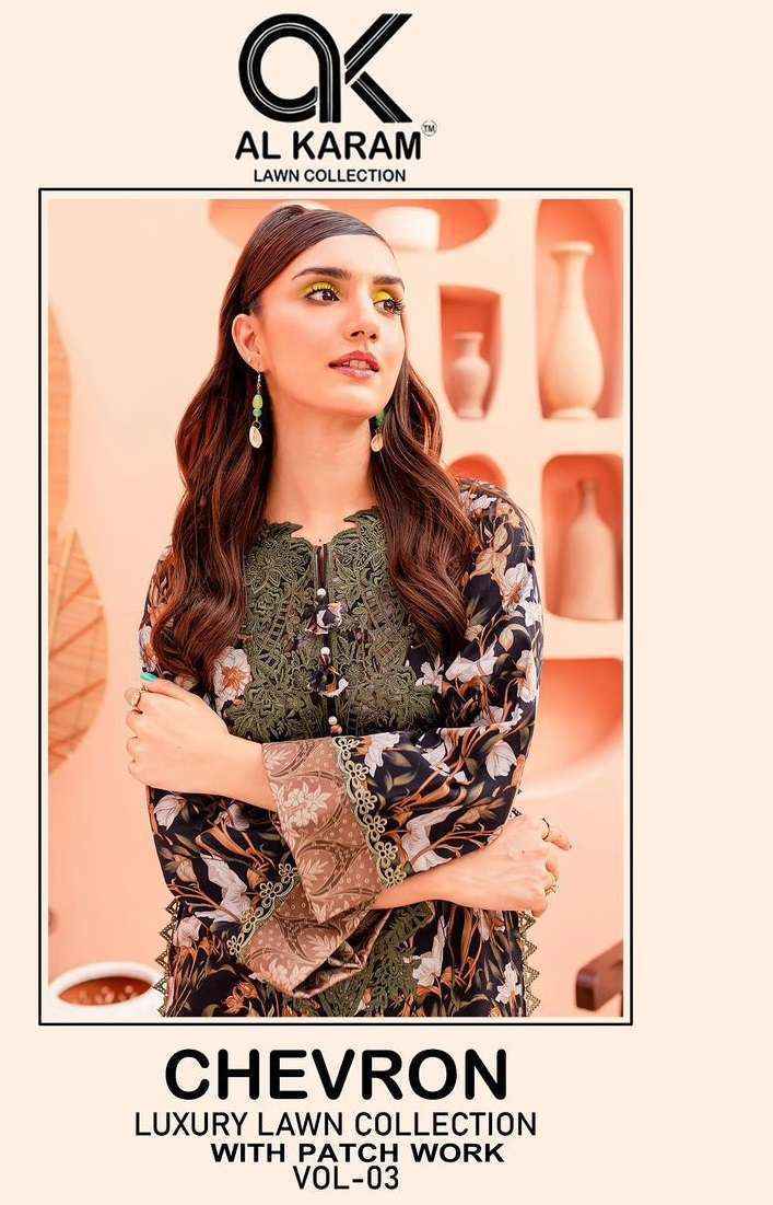 Al Karam Chevron Luxury Lawn Collection Vol-3 Cotton Dress Material (4 pcs Catalogue)