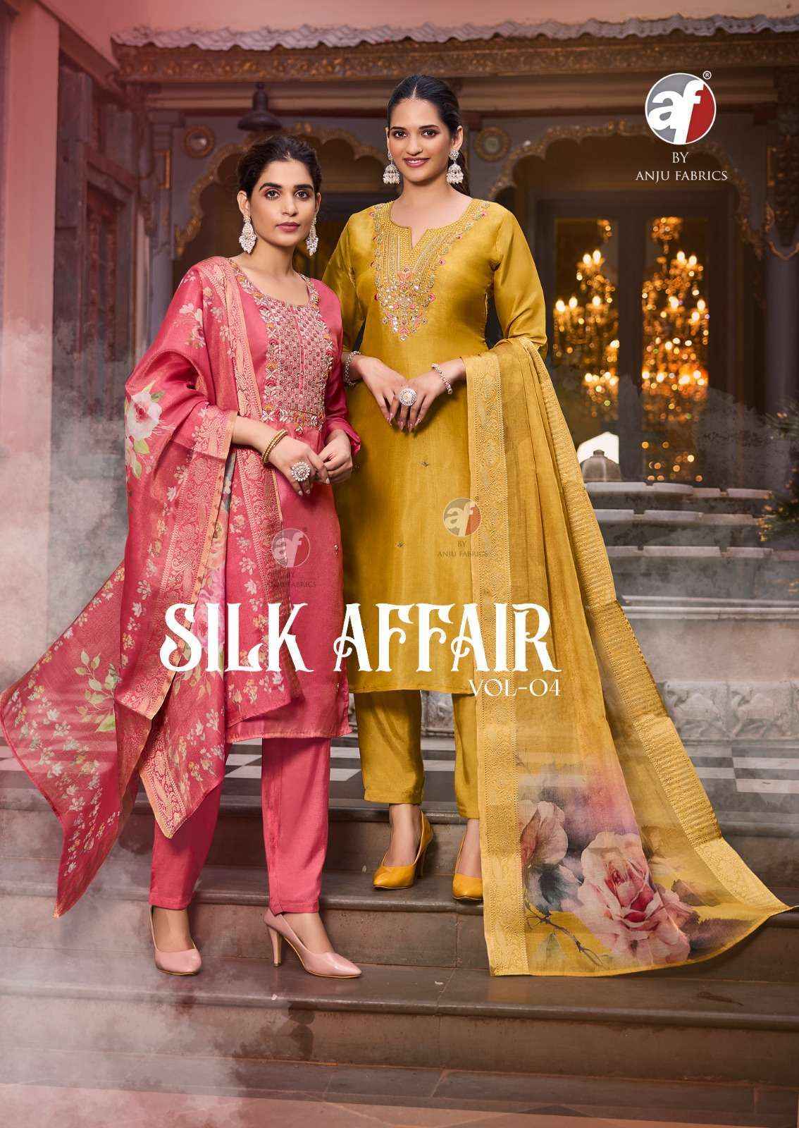 Anju Fabrics Silk Affair Vol-4 Tissue Readymade Suit (6 Pc Catalog)