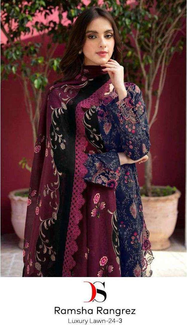 Deepsy Ramsha Rangrez Luxury Lawn 24-3 Cotton Dress Material (3 pcs Catalogue)