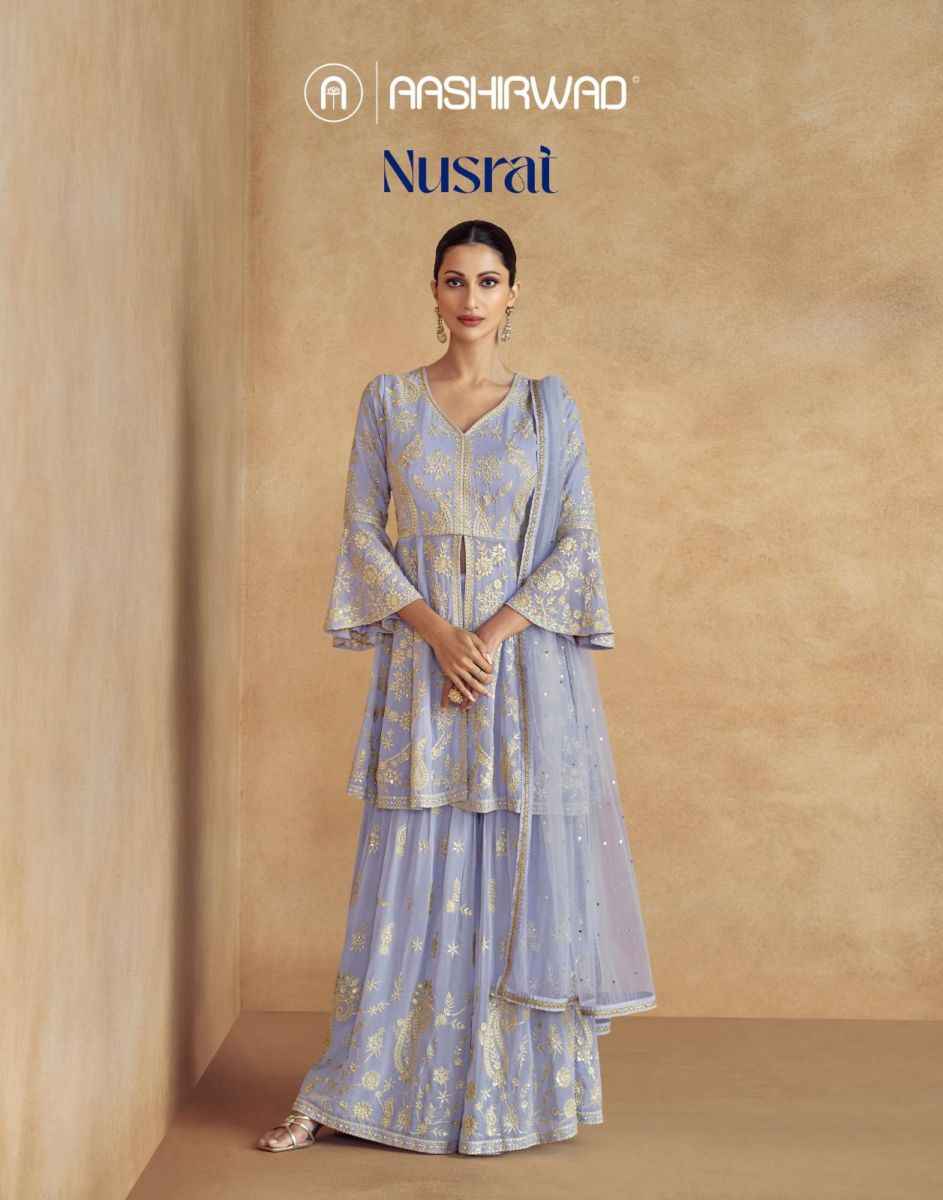 Aashirwad Creation Nusrat Real Georgette Readymade Suit (3 pc Cataloge)