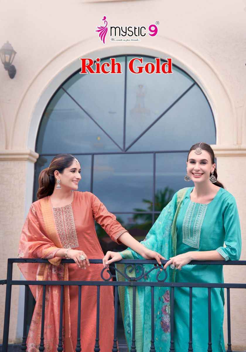 Mystic 9 Rich Gold Vol-2 Satin Cotton Readymade Dress (8 pcs Catalogue)