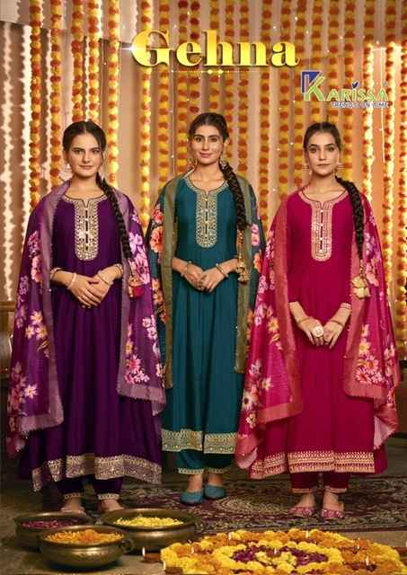 Karissa Gehna Vichitra Silk Readymade Readymade Suit (4 pcs Catalogue)