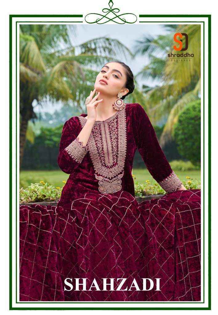 Shraddha Designer Shahzadi Velvet Dress Material (4 pcs Catalogue)