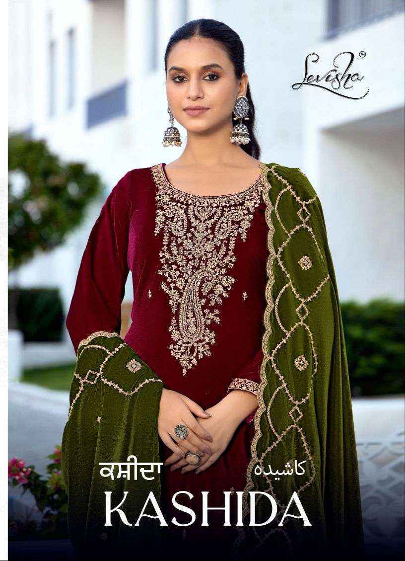 Levisha Kashida Velvet Dress Material (6 pcs Catalogue)