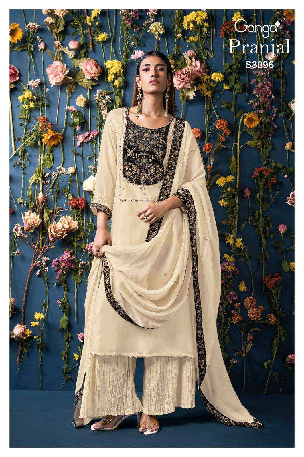 Ganga Pranjal-3096 Bamberg Silk Dress Material (2 pcs Catalogue)