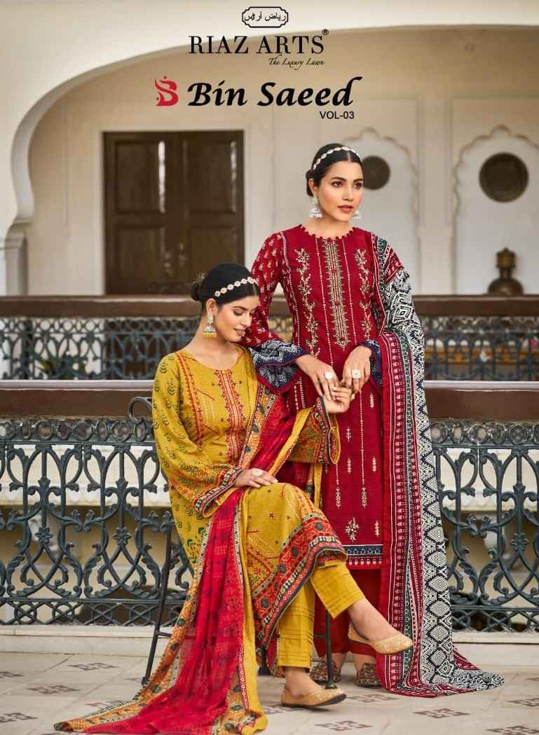 Riaz Arts Bin Saeed Vol-3 Cotton Dress Material (8 pcs Catalogue)