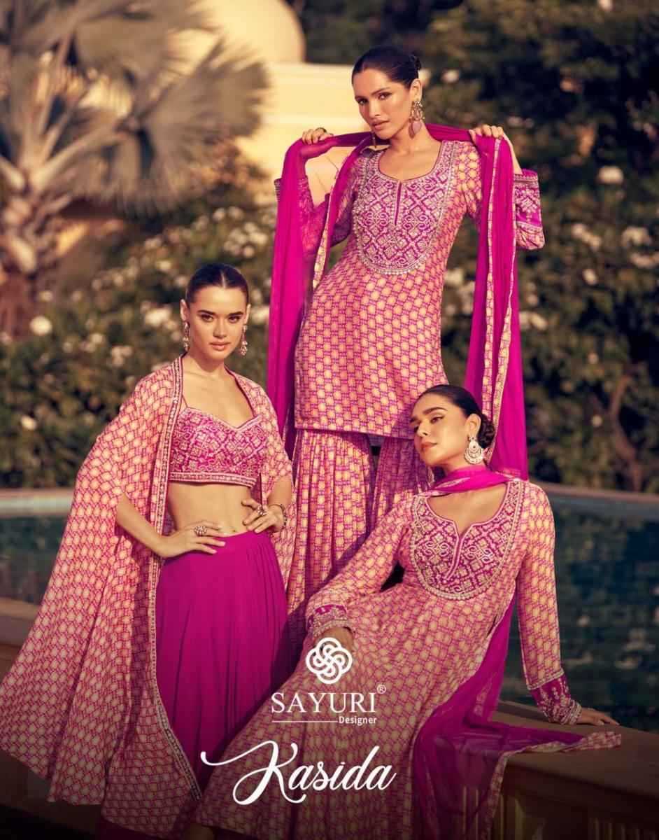 Sayuri Designer Kasida Readymade Chinon Silk Dress (3 pcs Catalogue)