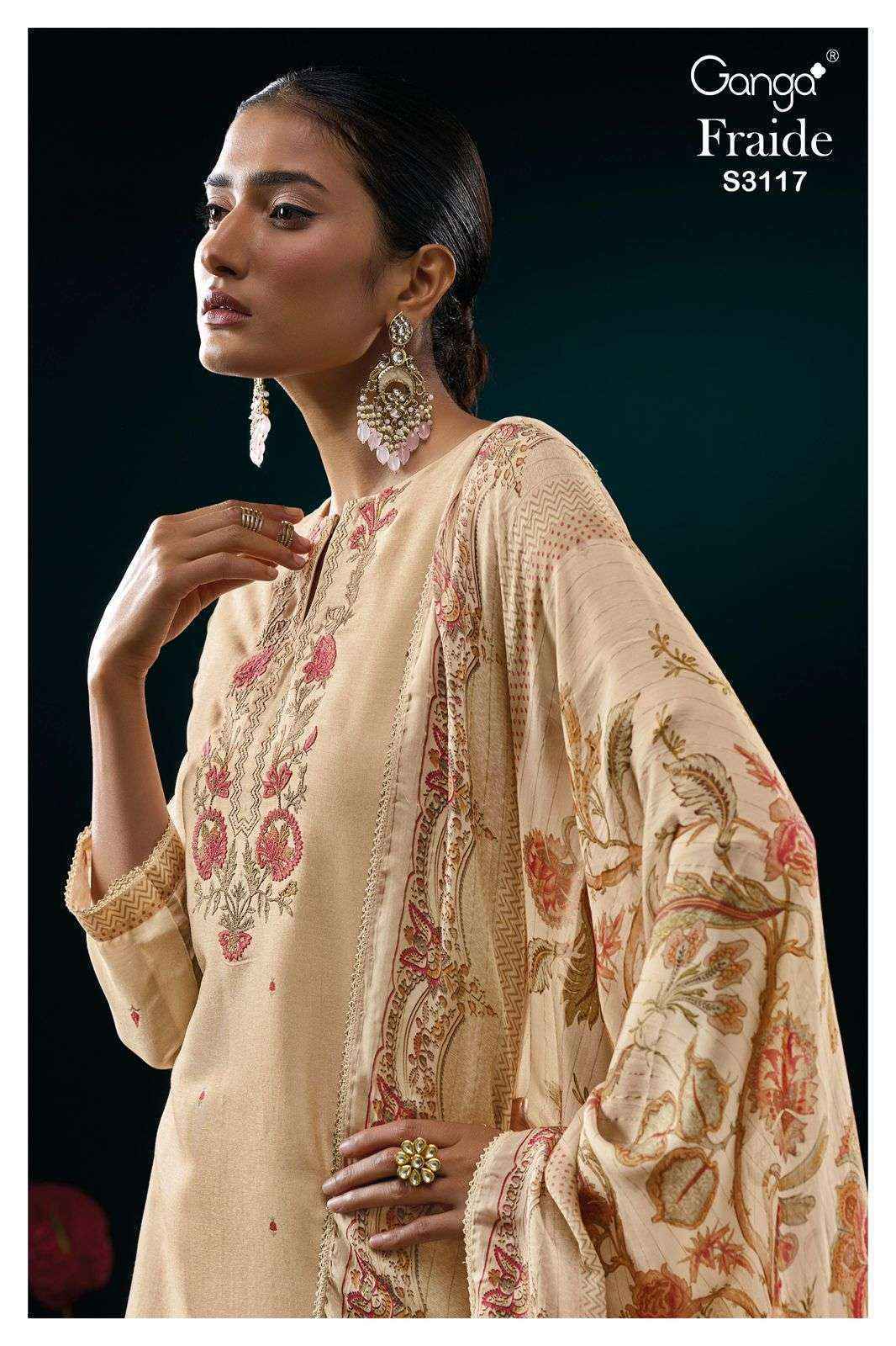 Ganga Fraide-3117 Silk Jacquard Dress Material (4 pcs Catalogue)