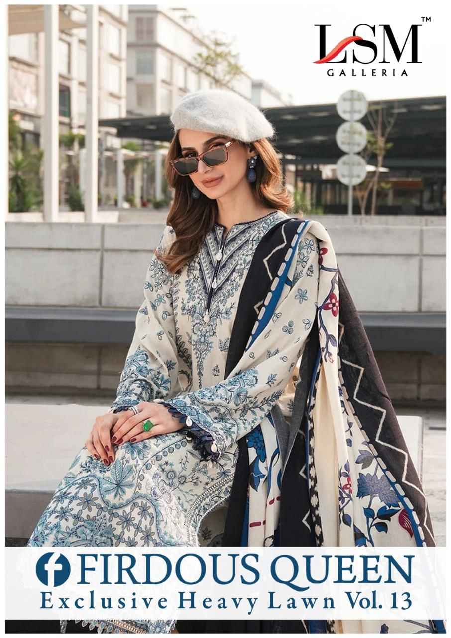 LSM Galleria Firdous Queen Exclusive Heavy Lawn Vol-13 Lawn Cotton Dress Material (6 pcs Catalogue)