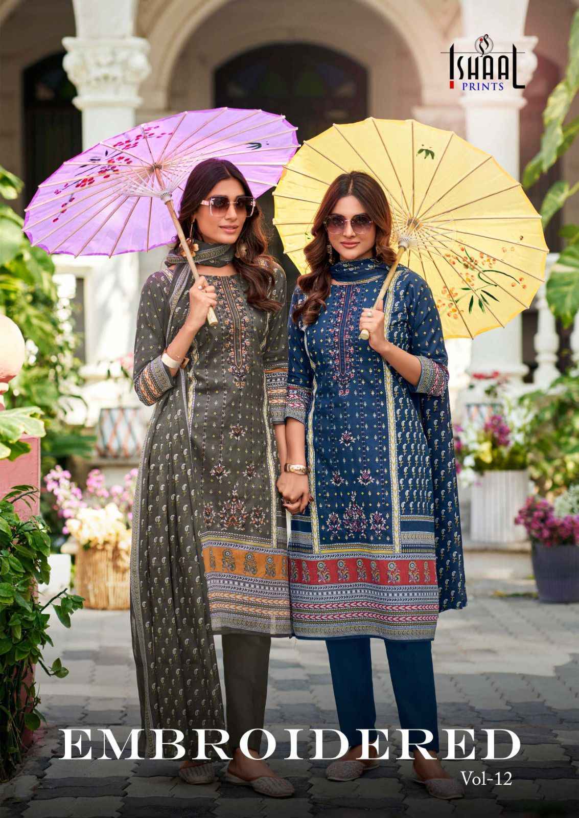 Ishaal Embroidered Vol-12 Lawn Cotton Dress Material (10 pcs Catalogue)