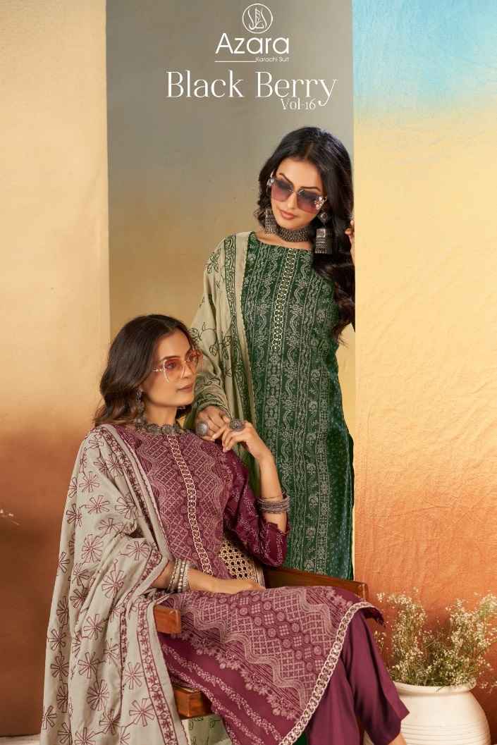 Radhika Fashion Azara Black Berry Vol-16 Cotton Dress Material (4 pcs Catalogue)