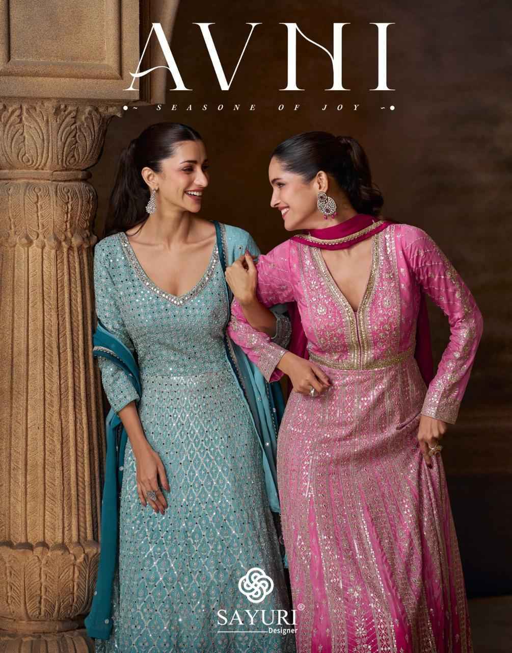 Sayuri Designer Avni Readymade Chinon Silk Dress (3 pcs Catalogue)