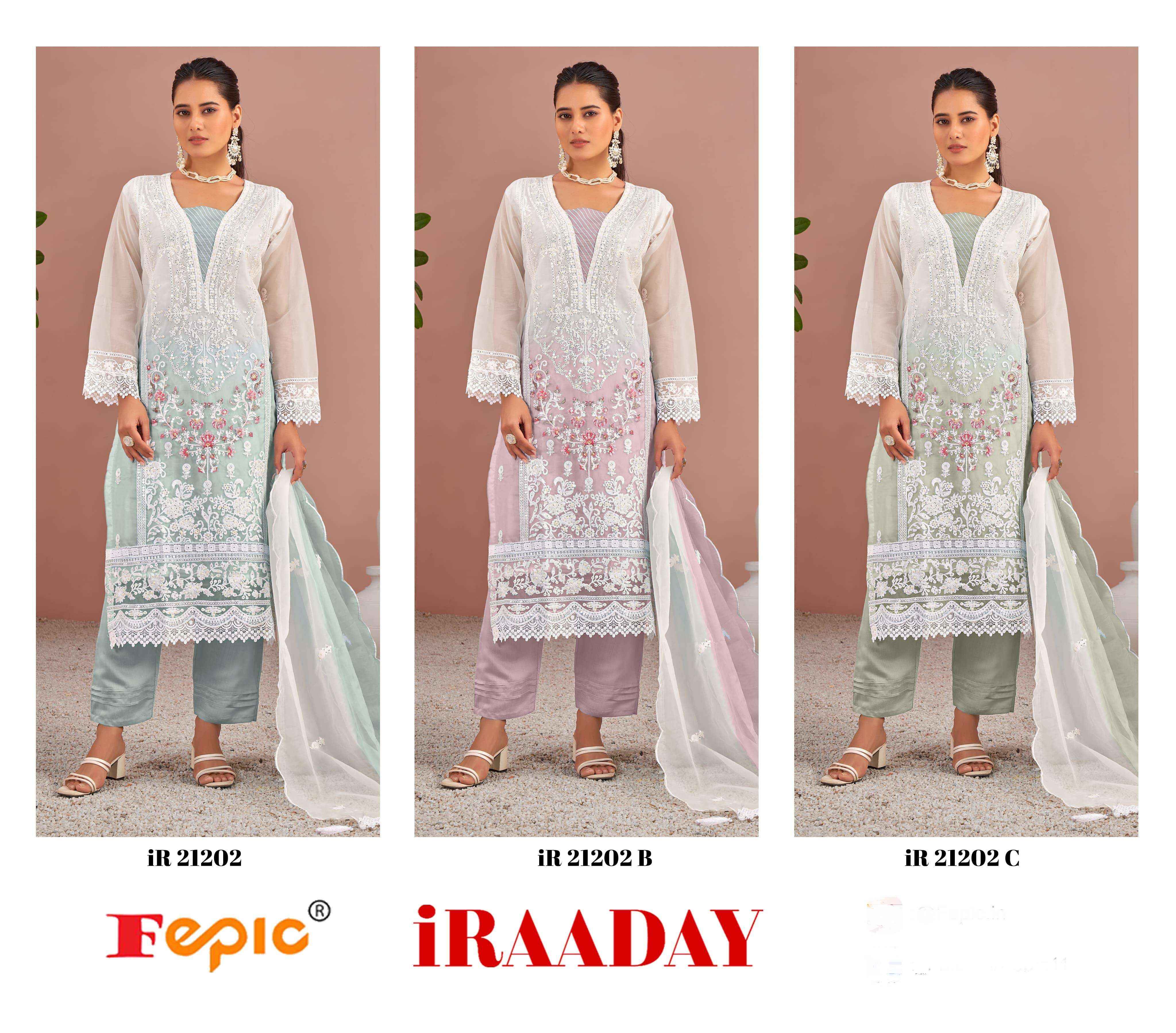 Fepic Iraaday Ir 21202 Organza Dress Material 3 pcs Catalogue