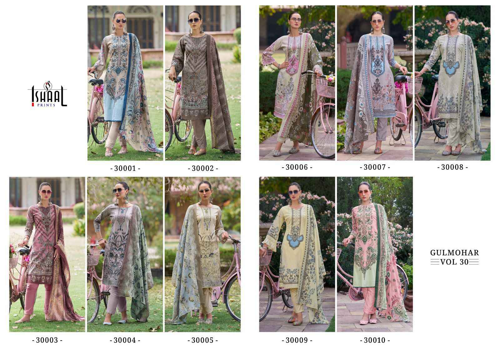 Ishaal Prints Gulmohar Vol-30 Pure Lawn Dress Material (10 Pc Catalouge)