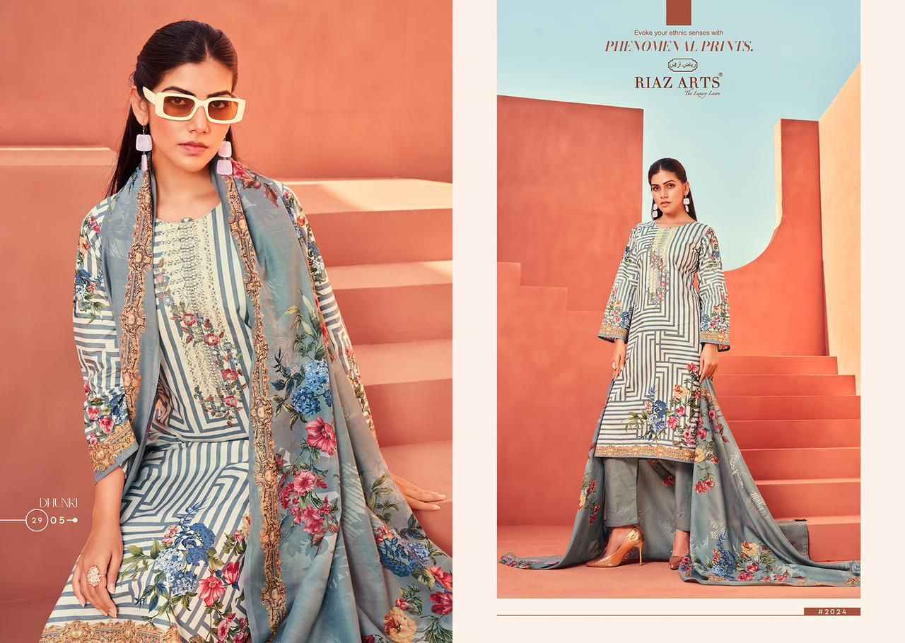 Riaz Arts Dhunki Pure Karachi Lawn Dress Material (6 Pc Catalouge)