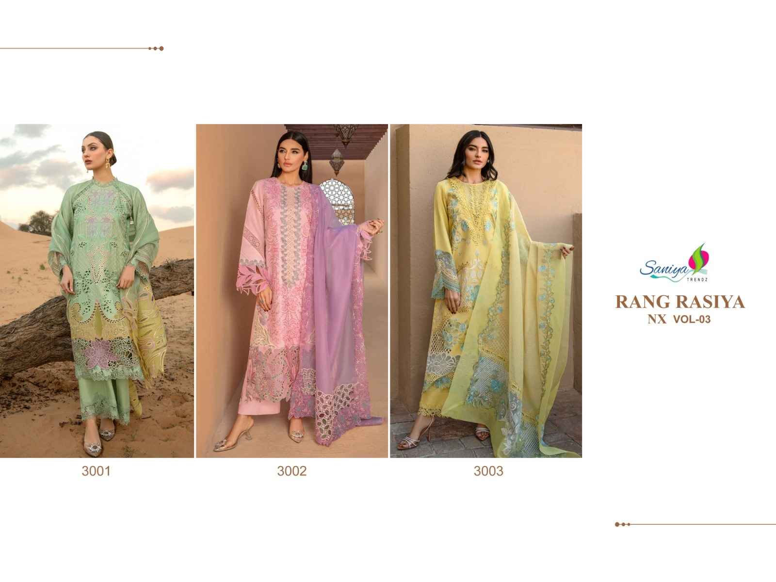 Saniya Trendz Rang Rasiya Nx Vol 3 Cotton Dress Material 3 pcs Catalogue