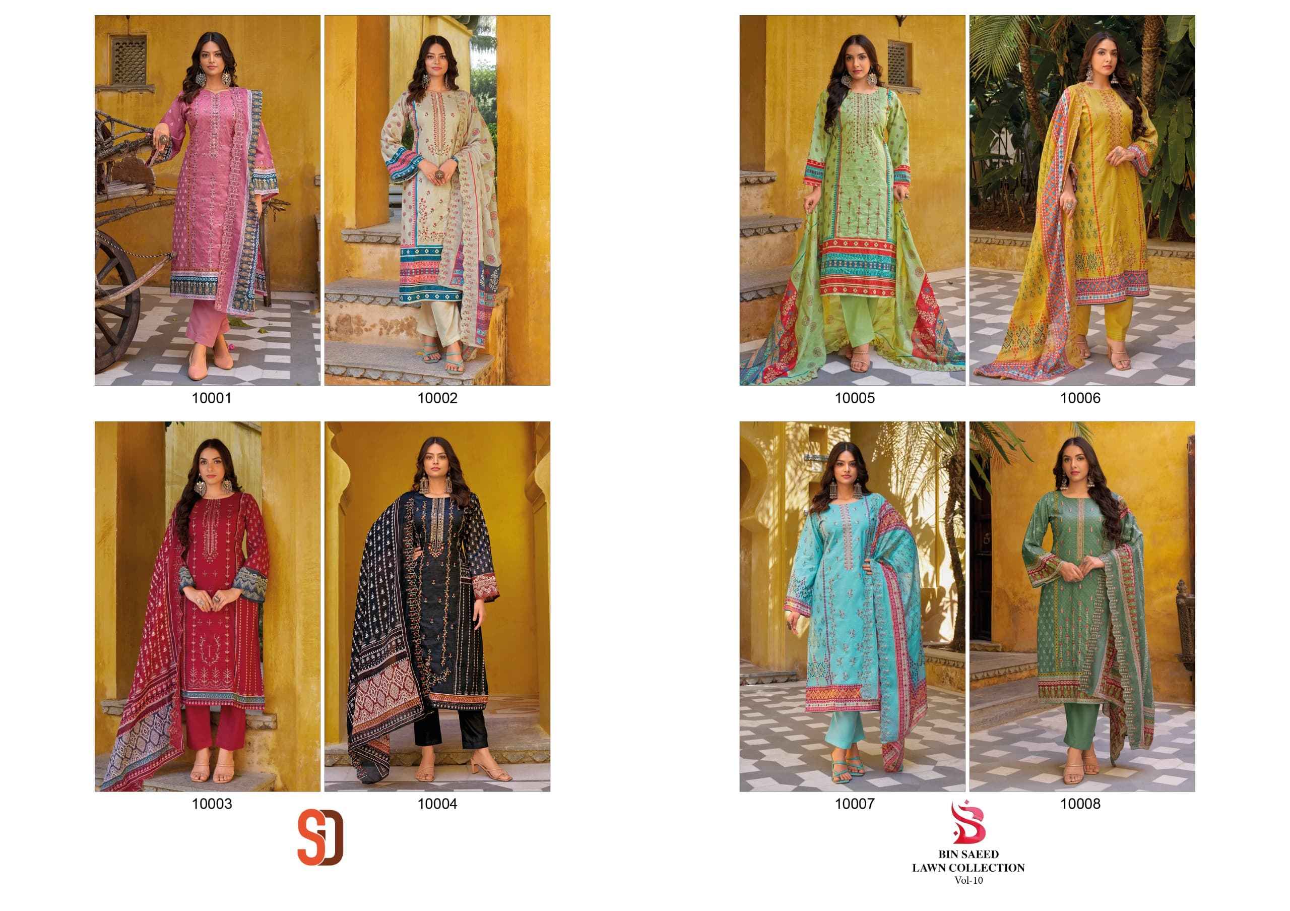 Shraddha Designer Bin Saeed Lawn Collection Vol-10 Cotton Dress Material (8 pc Cataloge)