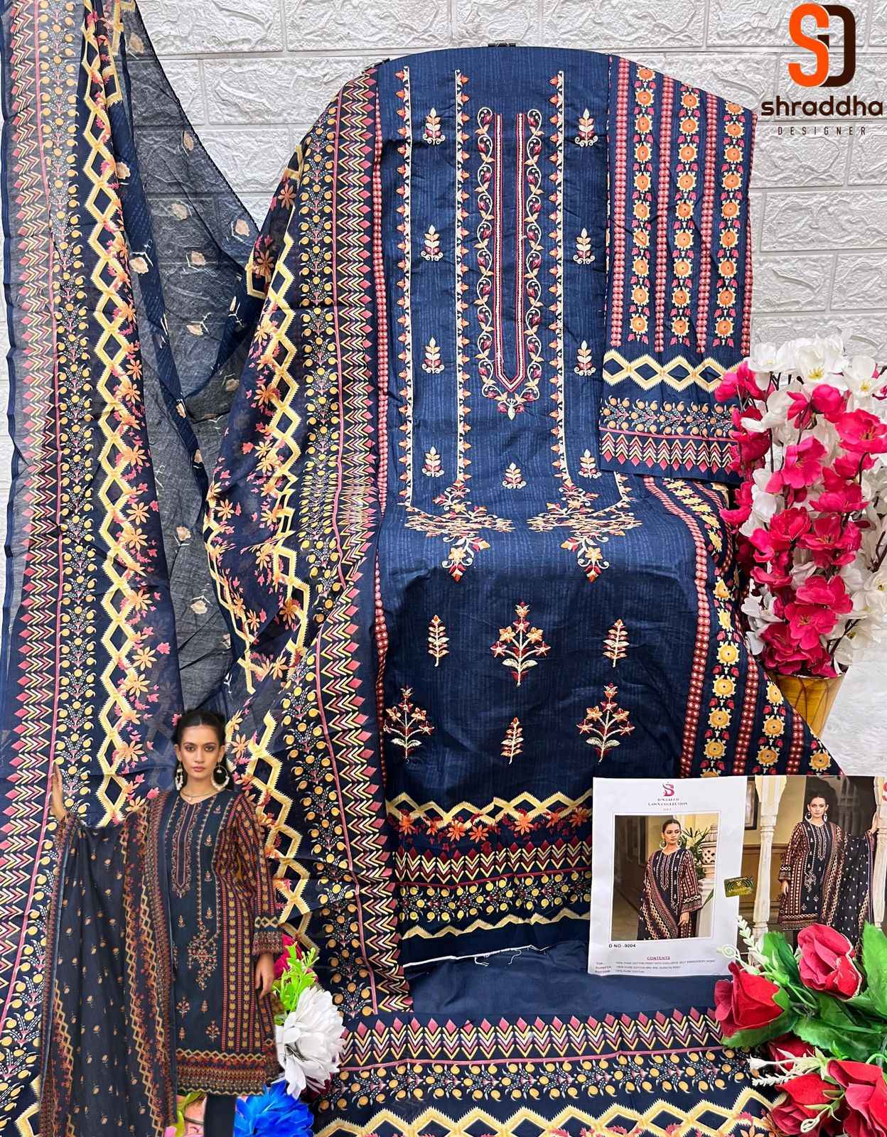 Shraddha Designer Bin Saeed Lawn Collection Vol-9 Cotton Dress Material (4 pc Cataloge)