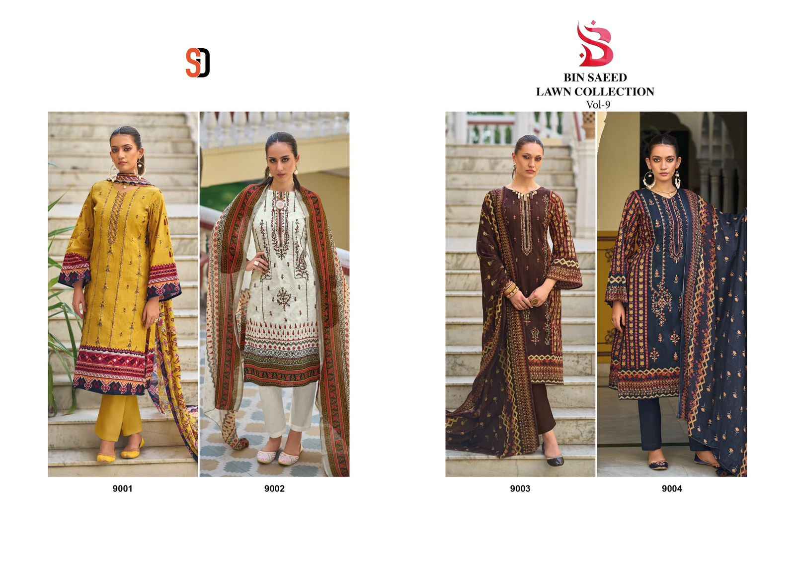 Shraddha Designer Bin Saeed Lawn Collection Vol-9 Cotton Dress Material (4 pc Cataloge)