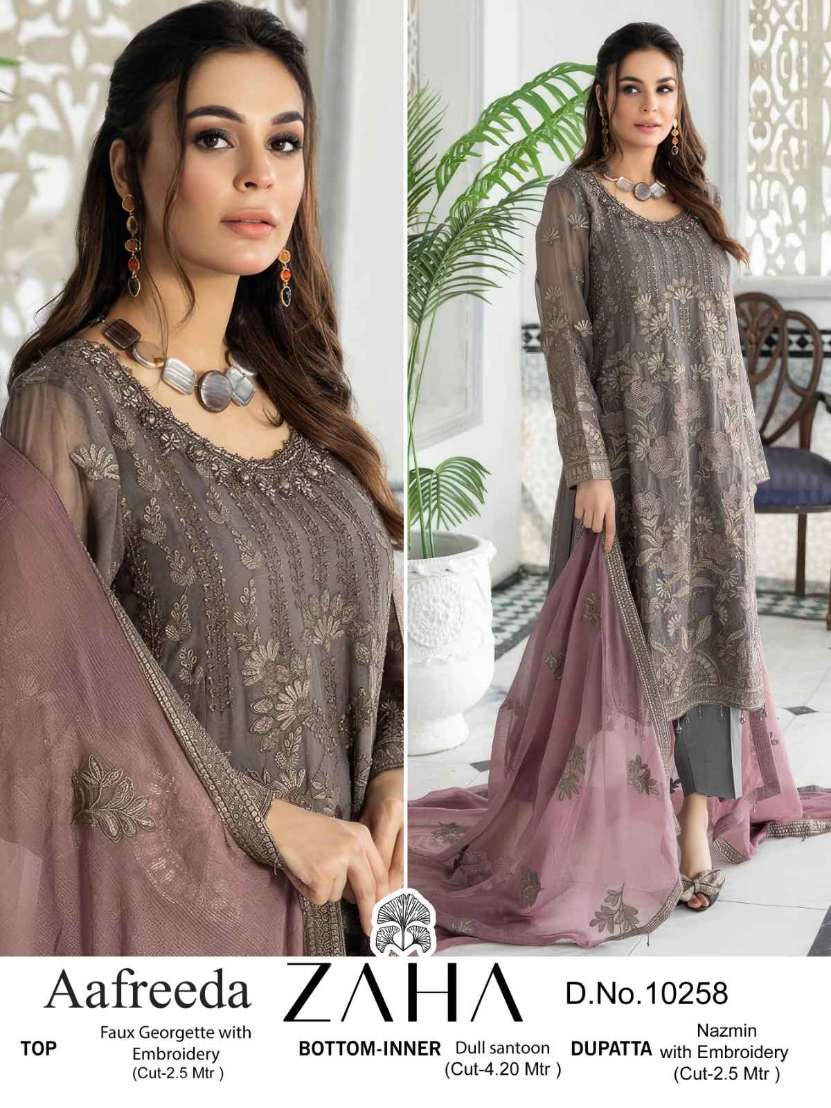 Zaha Aafreeda Vol -1 Faux Georgette Dress Material (3 pcs Catalogue)