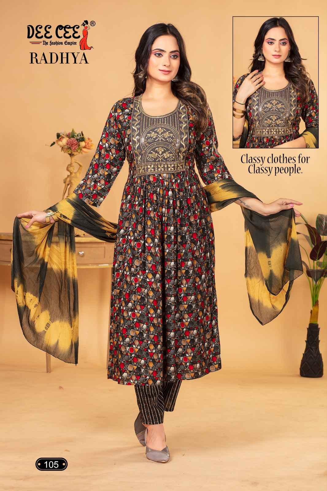 Dee Cee Radhya Rayon Foil Print Readymade Suit (06 Pc Catalog)