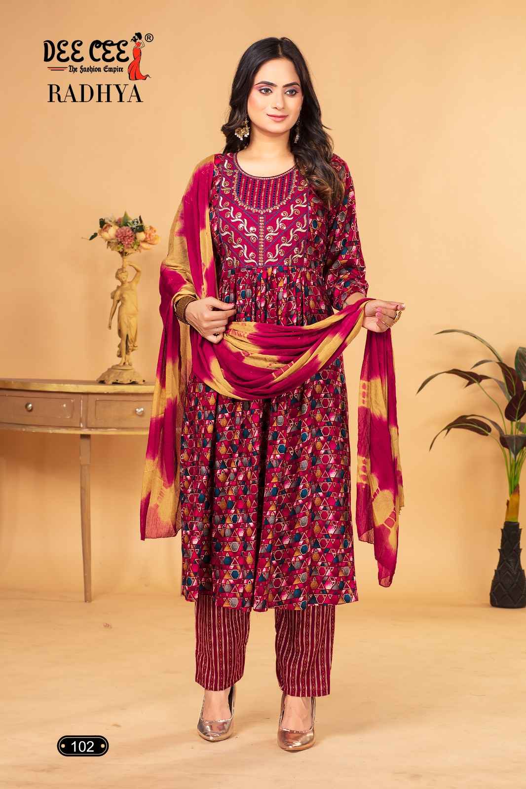 Dee Cee Radhya Rayon Foil Print Readymade Suit (06 Pc Catalog)