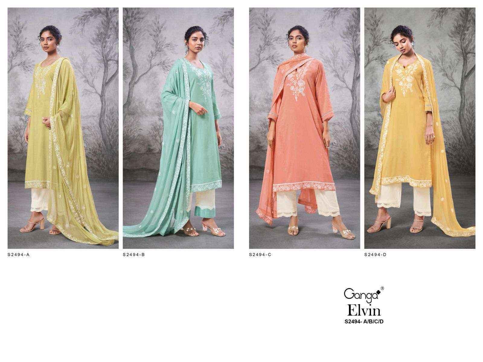 Ganga Elvin-2494 Premium Cotton Dress Material ( 4 pcs catalog )