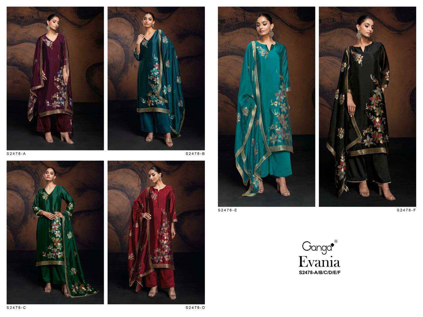 Ganga Evania -2478 Jacquard Silk Dress Material (06 Pc Catalog)