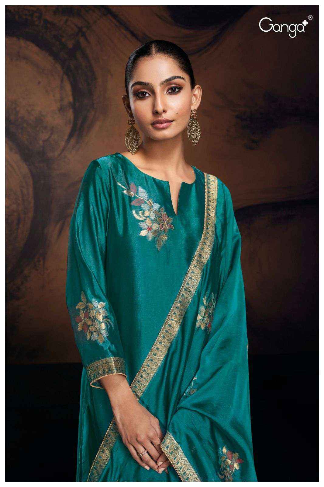 Ganga Evania -2478 Jacquard Silk Dress Material (06 Pc Catalog)