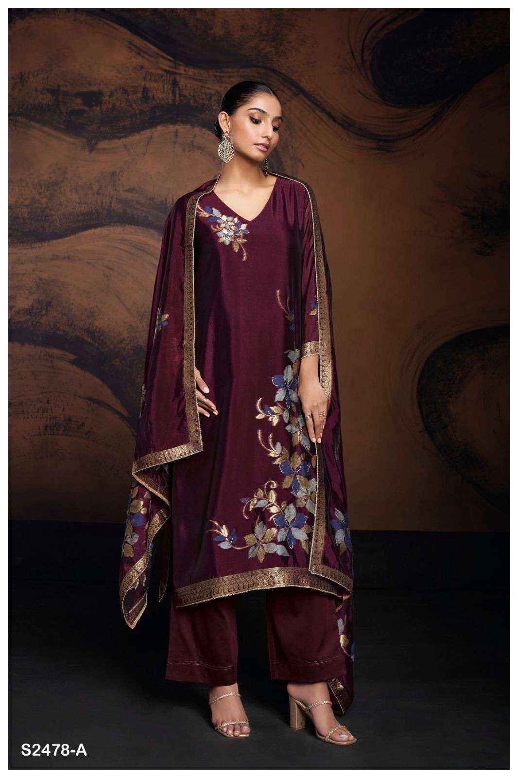 Ganga Evania -2478 Jacquard Silk Dress Material (06 Pc Catalog)