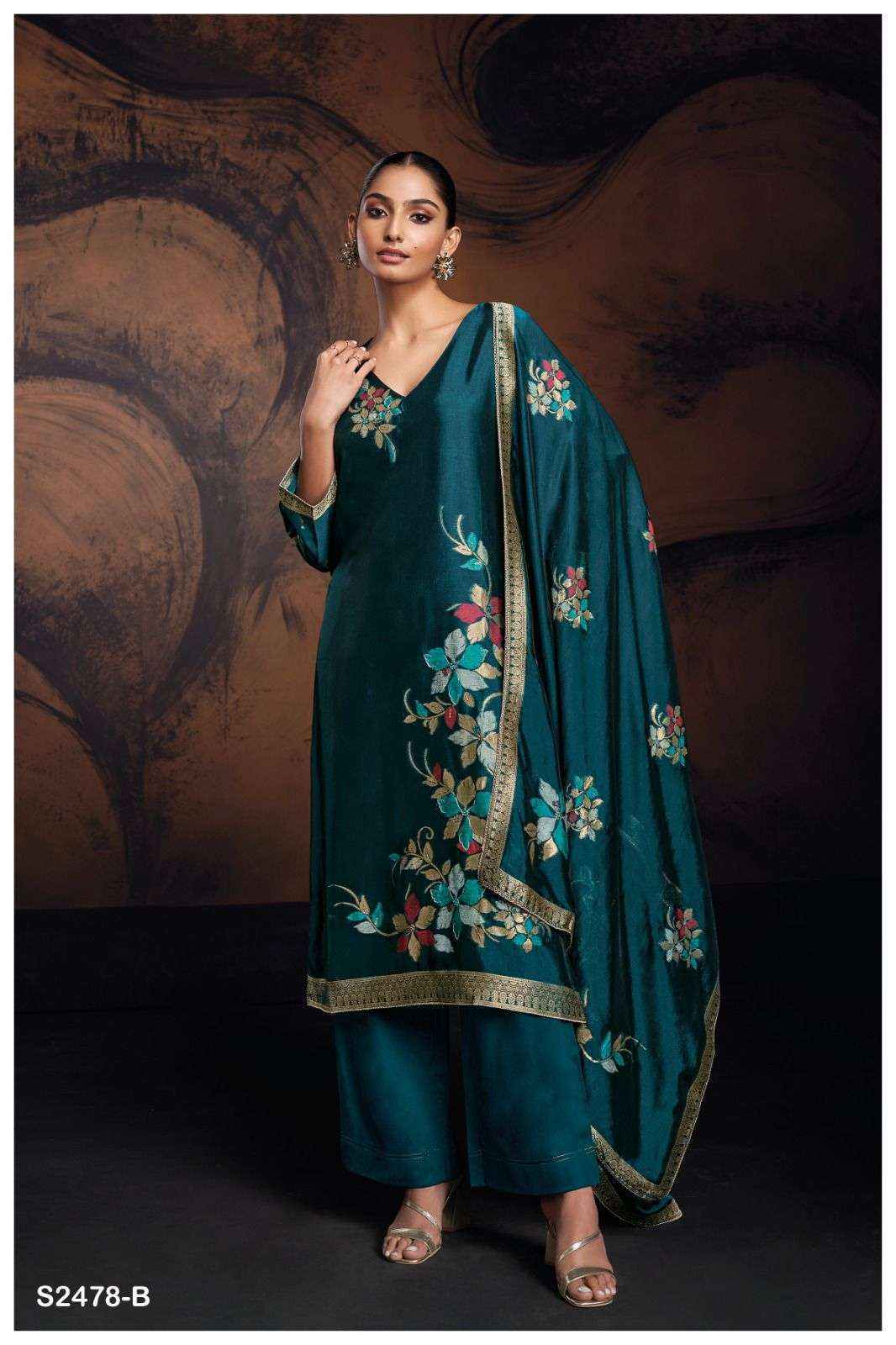 Ganga Evania -2478 Jacquard Silk Dress Material (06 Pc Catalog)