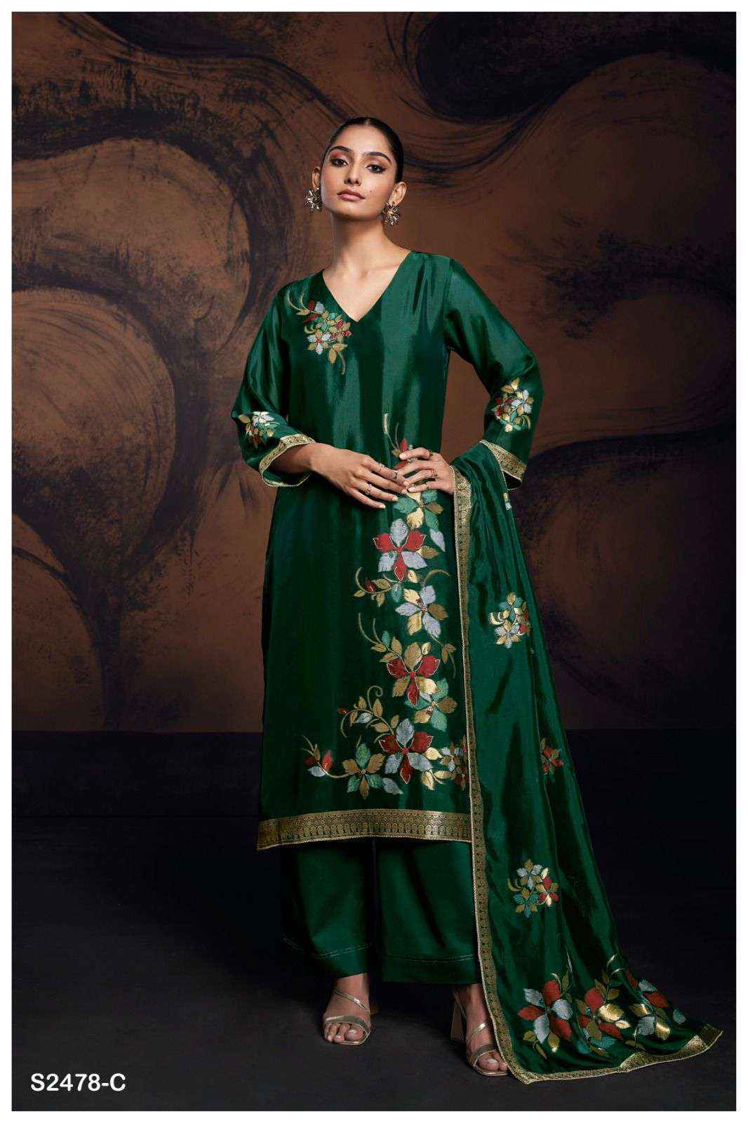 Ganga Evania -2478 Jacquard Silk Dress Material (06 Pc Catalog)