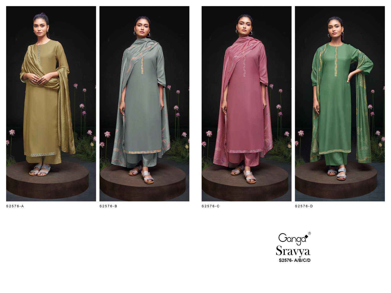 Ganga Fashion Sravya-2576 Cotton Silk Dress Material ( 4 pcs catalog )