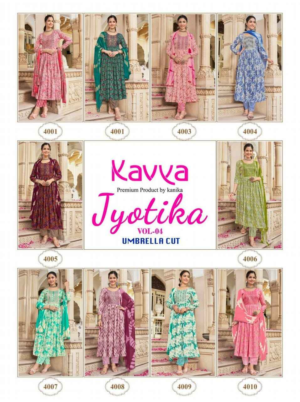 Kavya Jyotika Vol-4 Umbrella Cut Readymade Suit (10 pcs Catalogue)