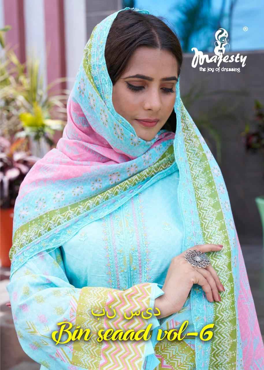 Majesty Bin Saeed Vol-6 Luxury Lawn Collection Dress Material (4 Pc Catalog)