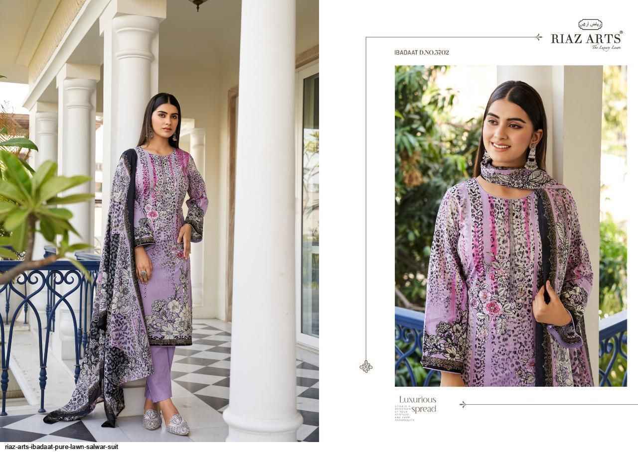 Riaz Arts Ibadat Lawn Dress Material 5 pcs Catalogue