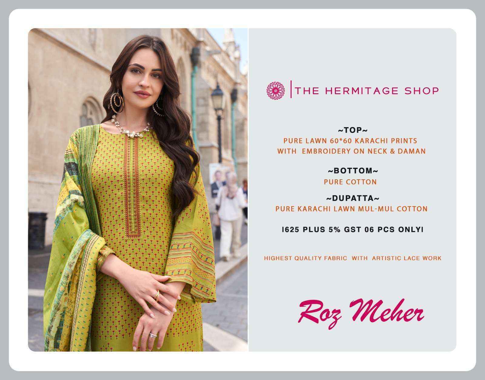 The Hermitage Shop Roz Meher Lawn Dress Material 6 pcs Catalogue