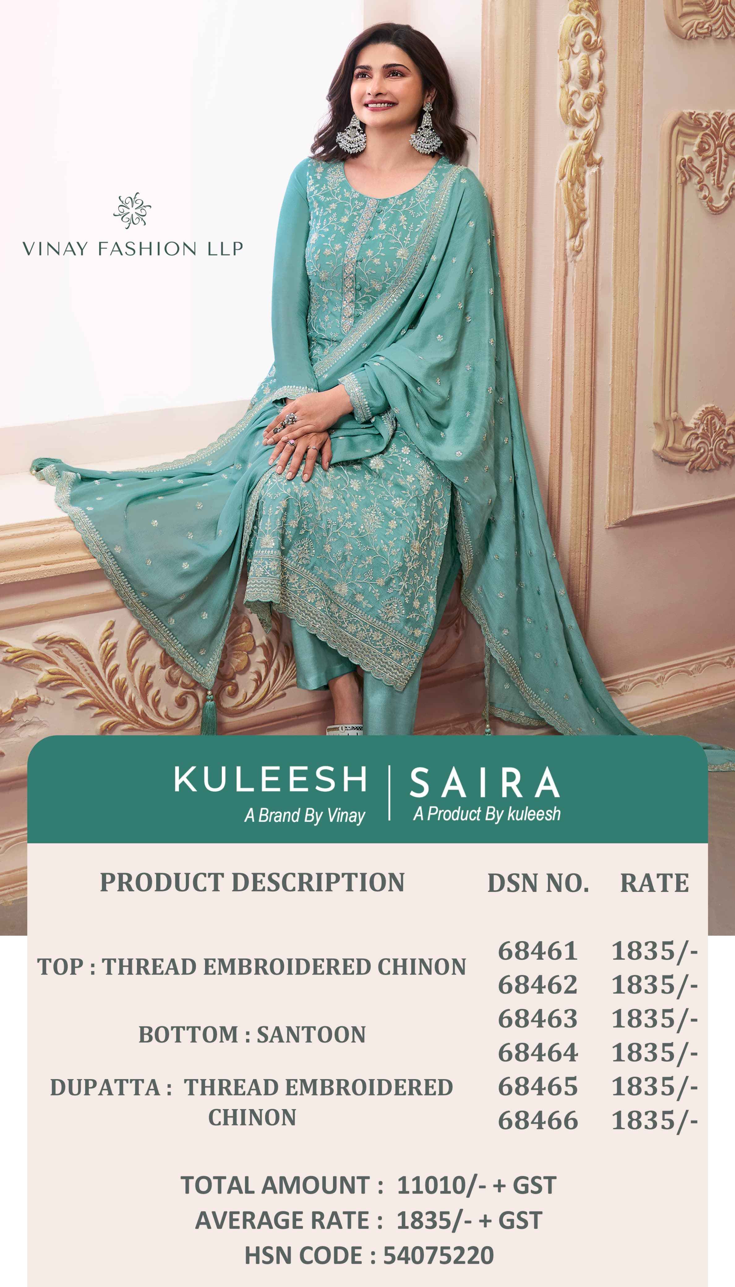 Vinay Kuleesh Saira Thread Embroidered Chinon Dress Material (6 pcs Catalogue)