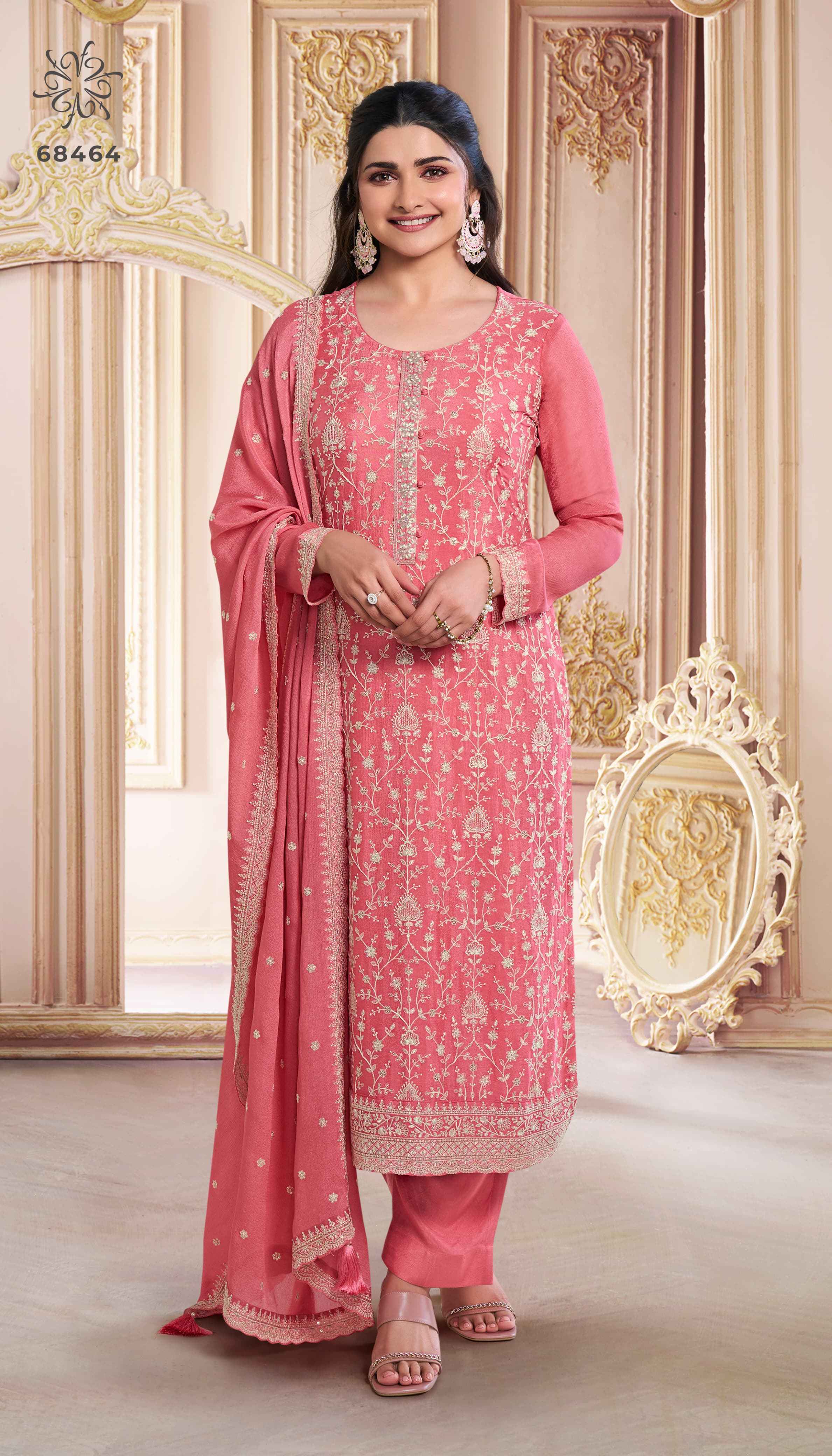 Vinay Kuleesh Saira Thread Embroidered Chinon Dress Material (6 pcs Catalogue)