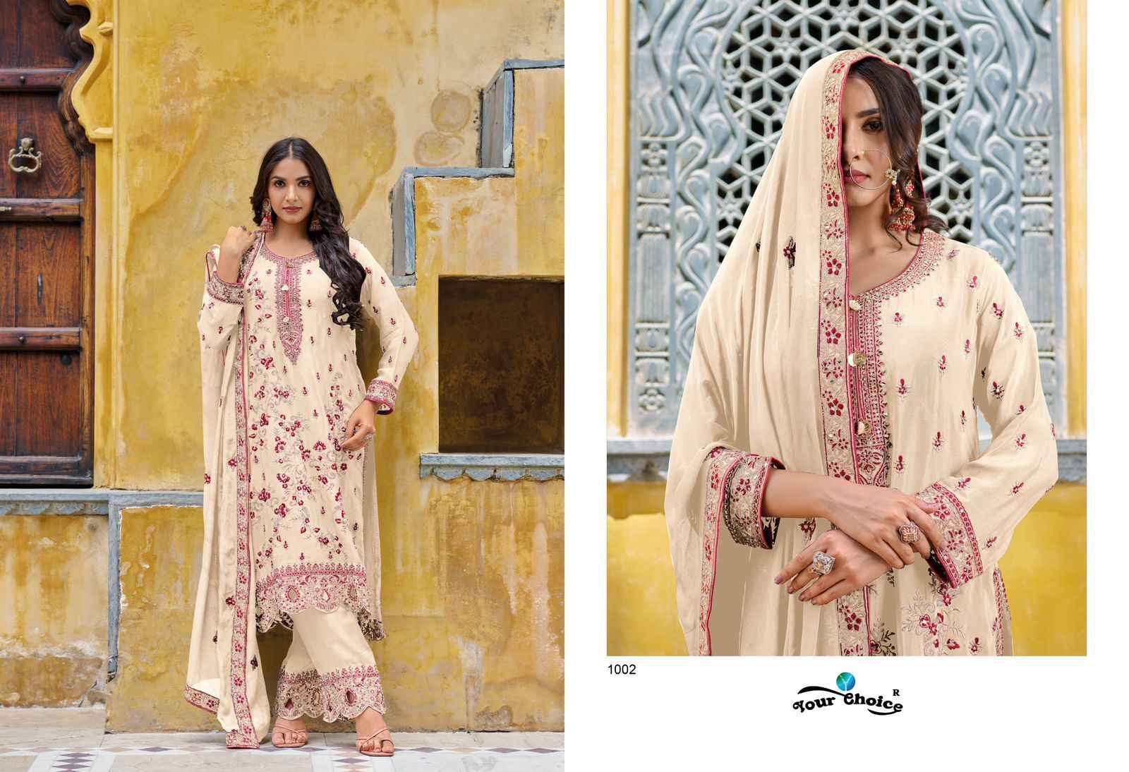 Your Choice Bin Saeed Pure Semi Chinon Dress Material (2 Pc Catalog)