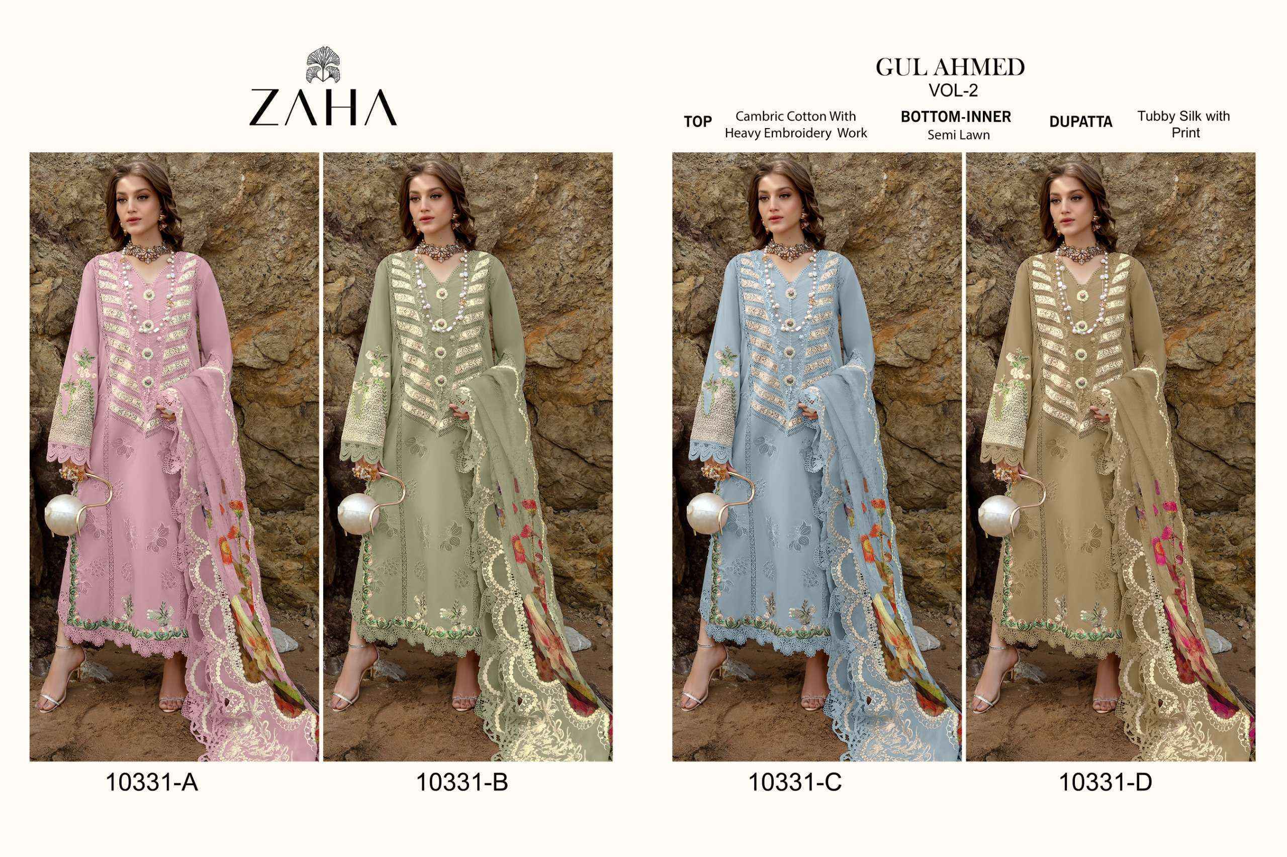 Zaha Gul Ahmed Vol-2 Cambric Cotton Dress Material (4 pcs Catalogue)