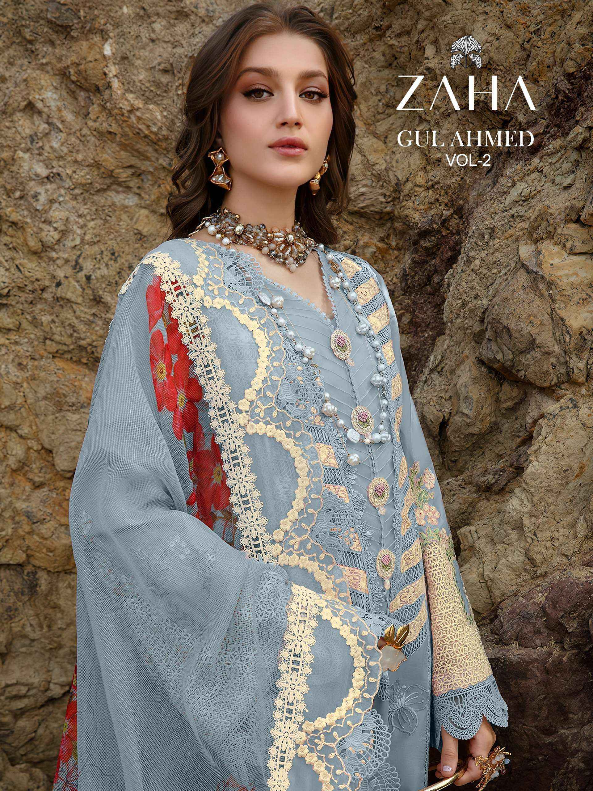 Zaha Gul Ahmed Vol-2 Cambric Cotton Dress Material (4 pcs Catalogue)