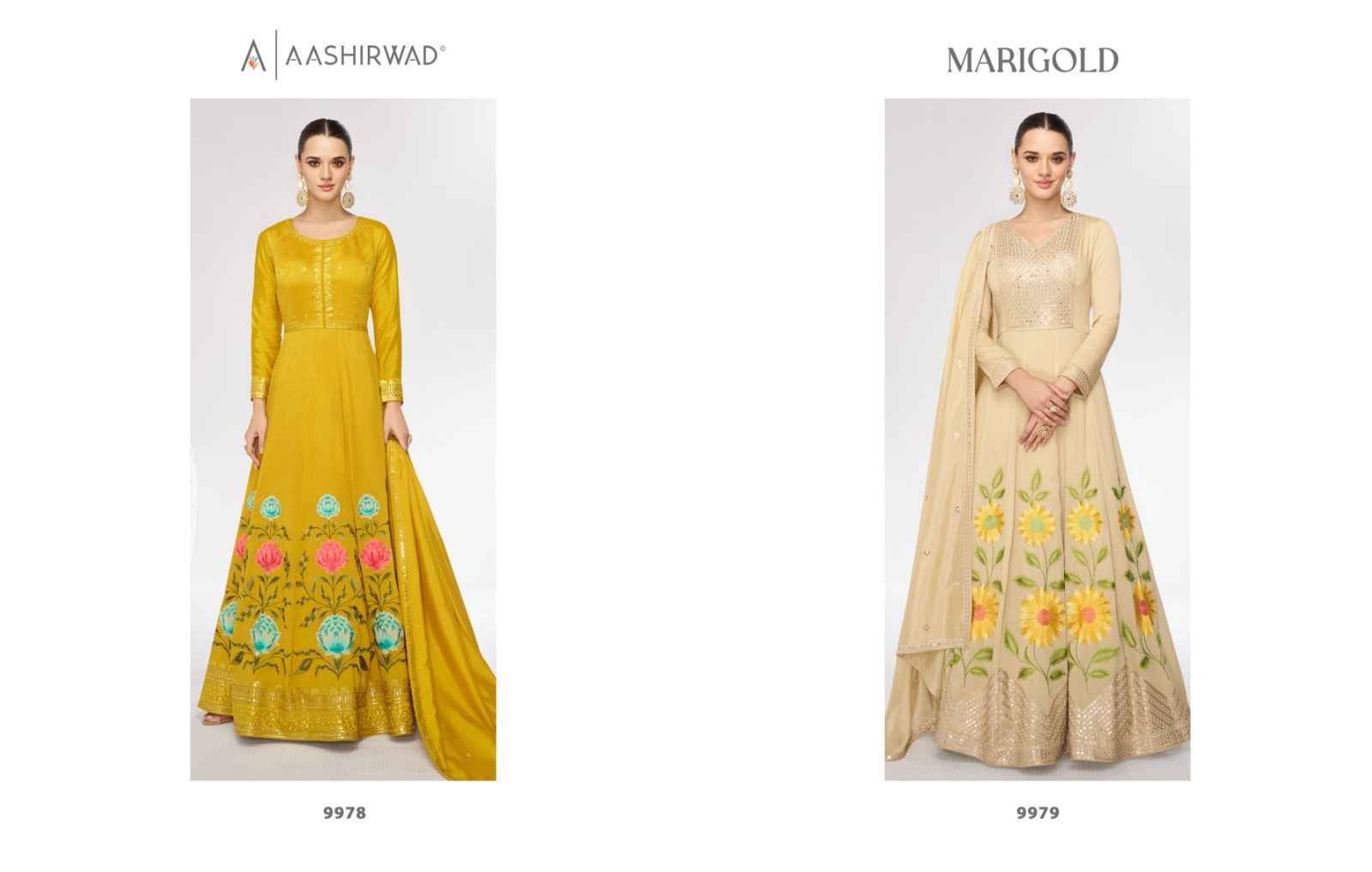 Aashirwad Creation Marigold Premium Silk Readymade Dress (2 pcs Catalogue)